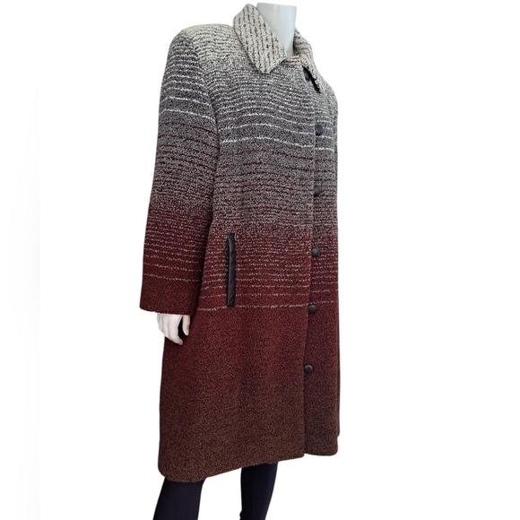 Vintage Liliane G. Hayes Trim Leather Wool Alpaca Women's Coat Handwoven Jinx - Picture 4 of 15